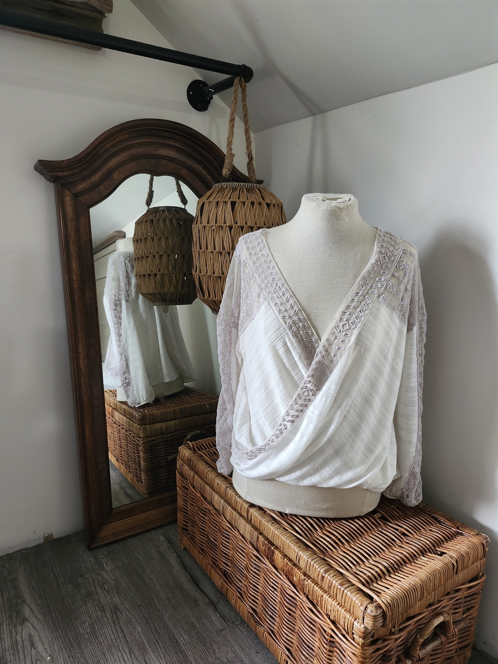 Free People Lace-Trim Cotton Blouse